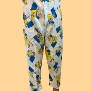Deadstock Vintage Kids Cartoon Print Pajama Pants Flannel Elastic Waist